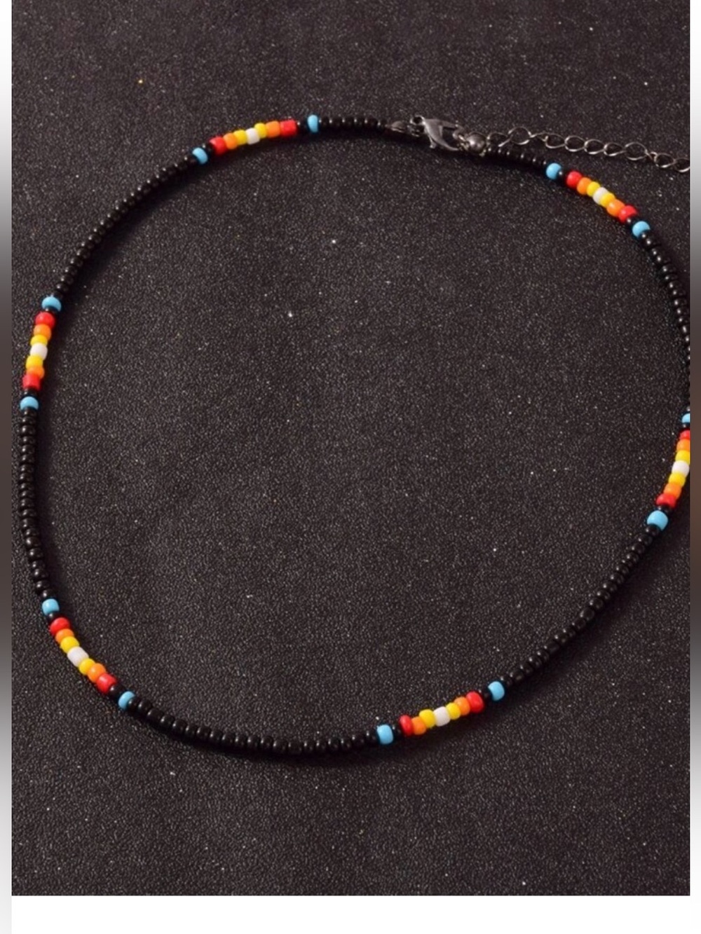 Black Beaded Necklace with Multicolor Accent Beads